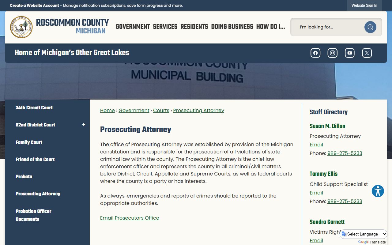 Roscommon County arrest records and court charge filing through the Prosecuting Attorney
