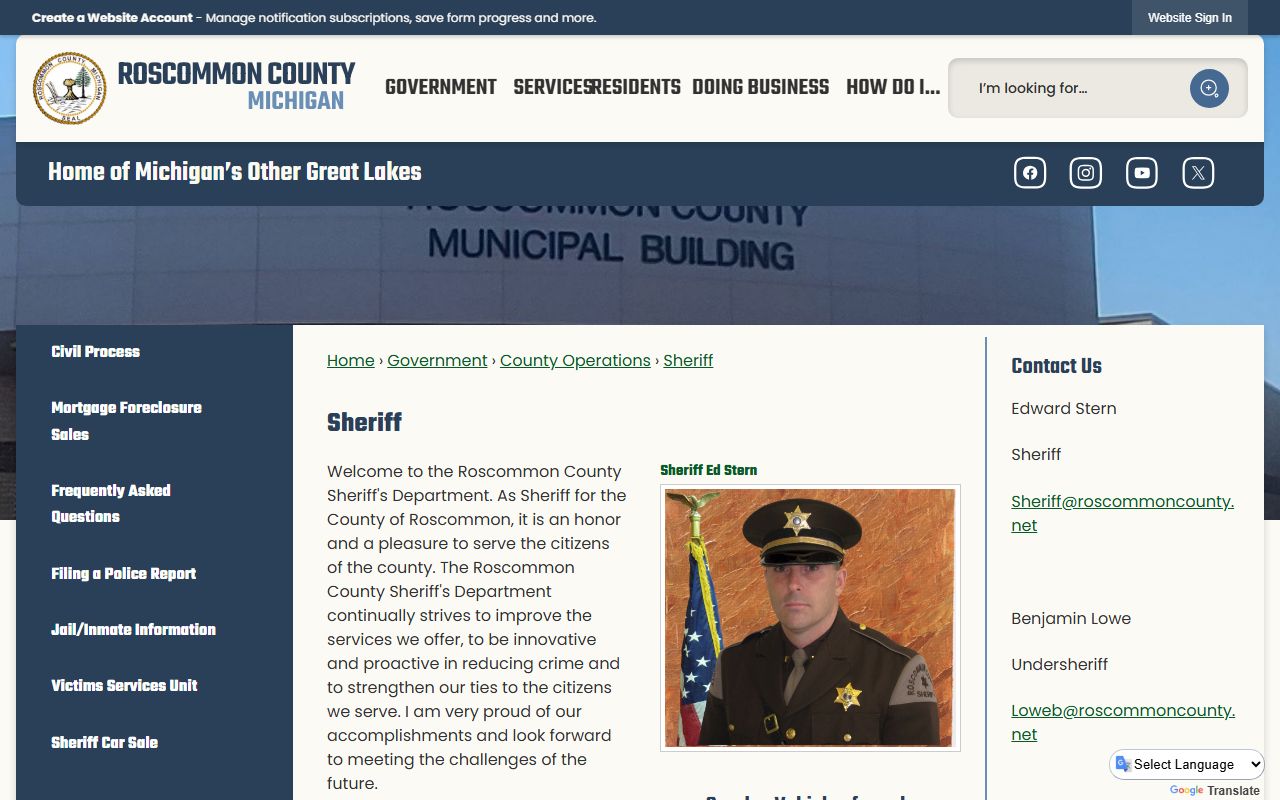 Roscommon County arrest records and charge data from the Sheriff's Office