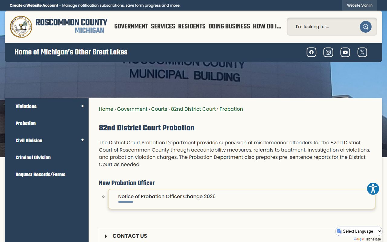 Roscommon County court docket probation and review entries source page