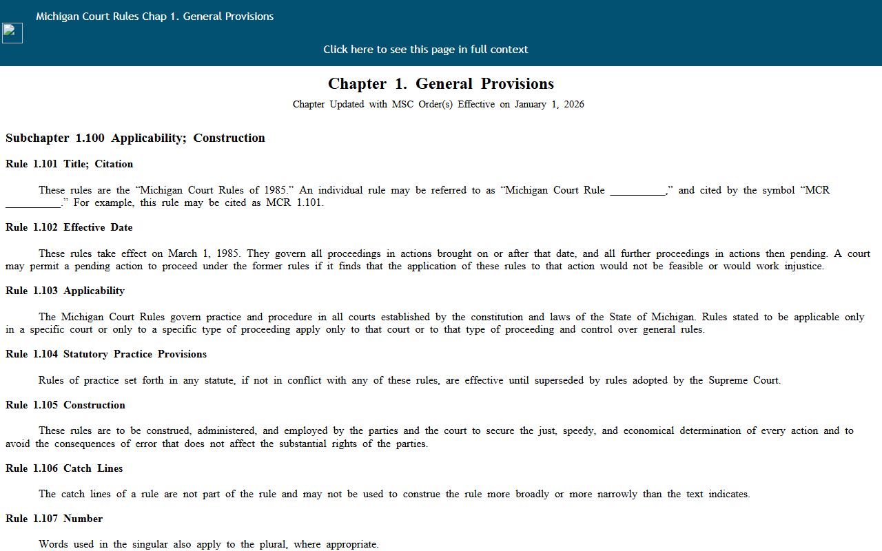 Roscommon County court records definitions under Michigan Court Rule 1.109