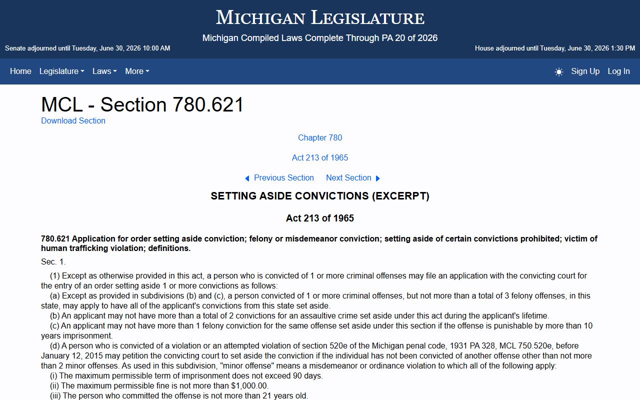 Roscommon County criminal court records set-aside under Michigan law