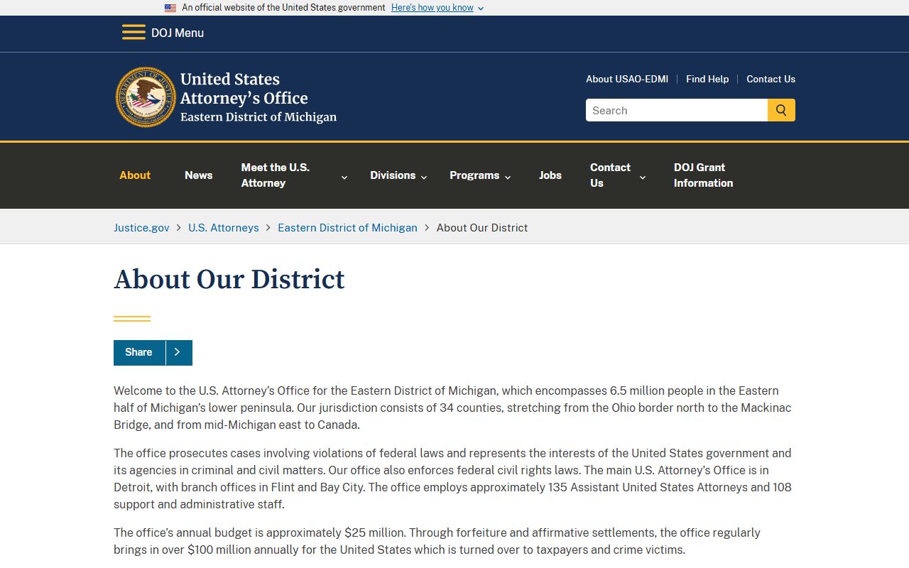 Roscommon County federal charge records through the U.S. Attorney Eastern District of Michigan