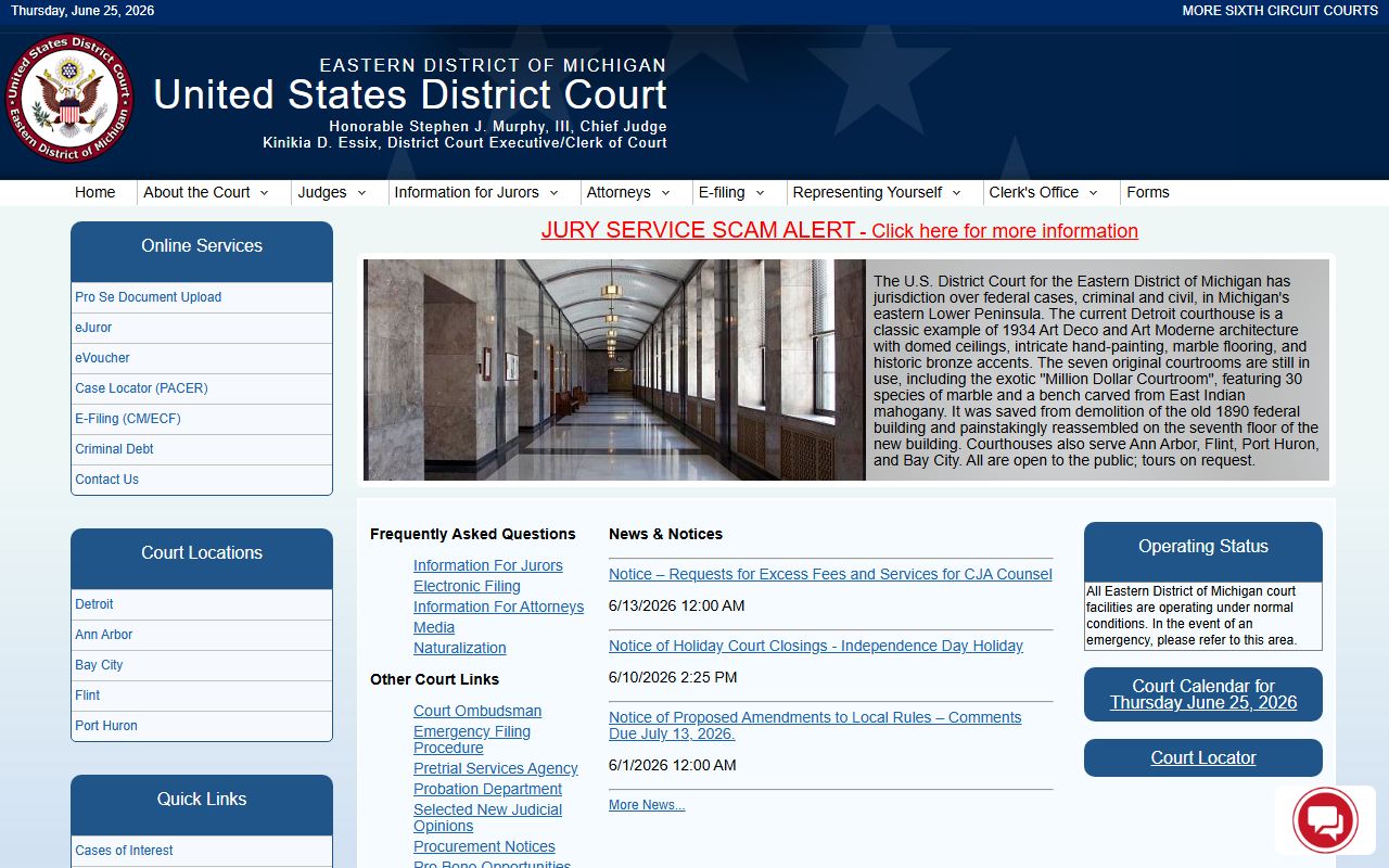Roscommon County federal court records at the U.S. District Court Eastern District of Michigan