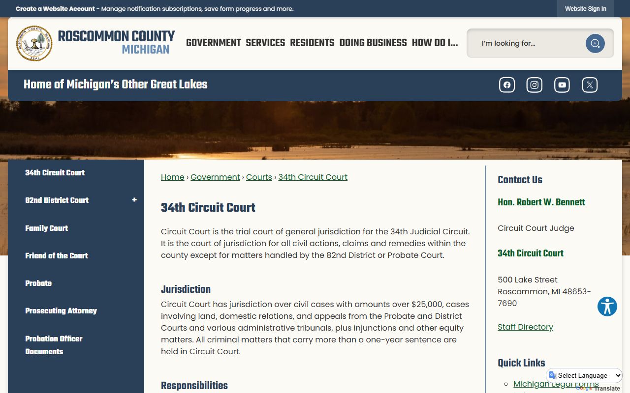 Roscommon County court records for the dual-county 34th Circuit Court