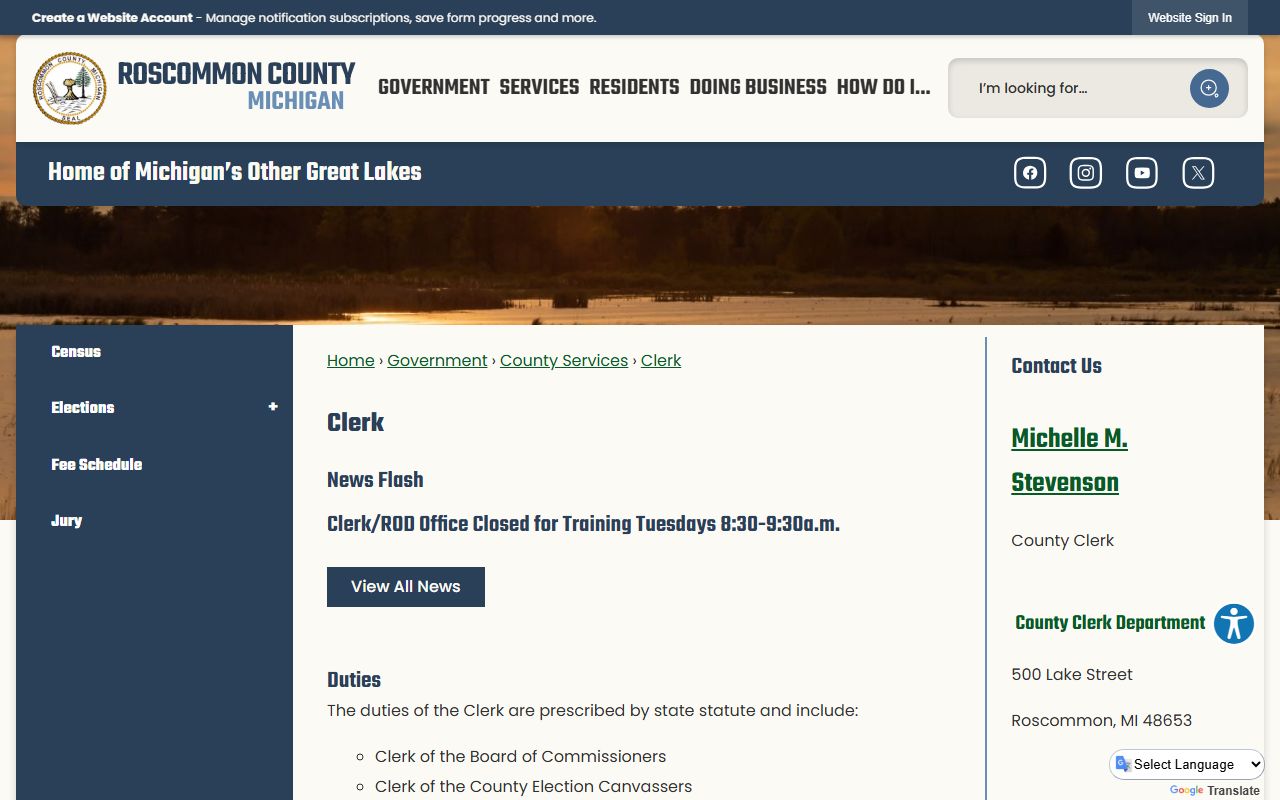 Roscommon County court records and clerk fee services at the County Clerk office