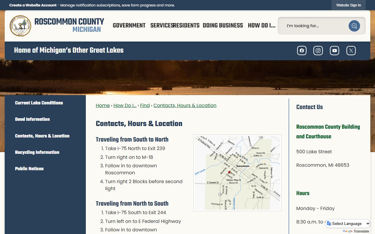 Roscommon County court records office contacts, hours, and courthouse location