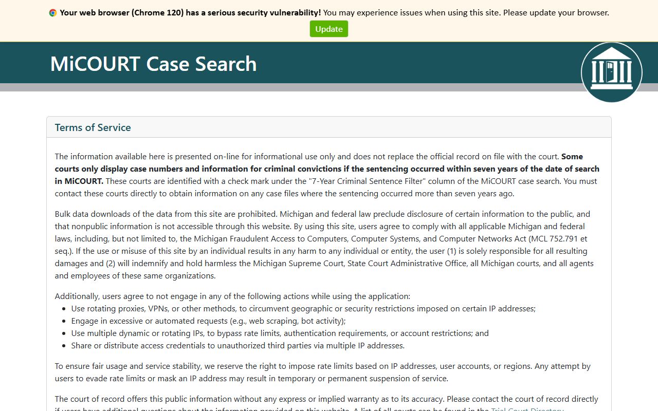 Roscommon County court records search on the statewide MiCOURT portal