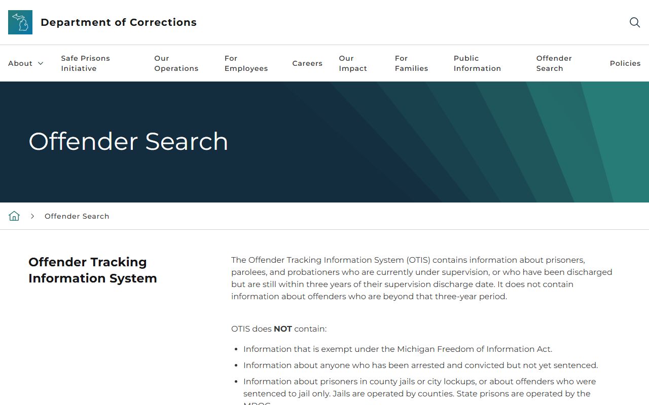 Michigan OTIS coverage limits for Roscommon County inmate records