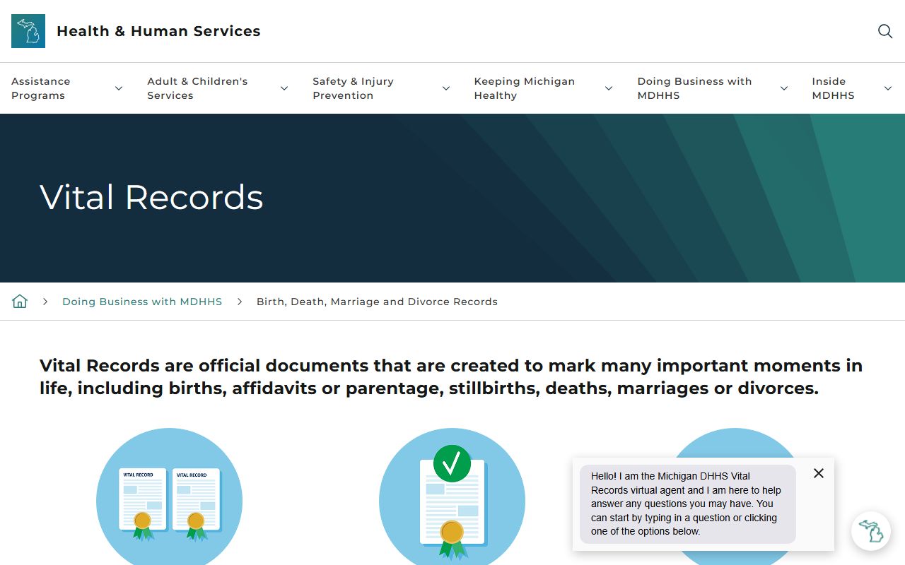 Roscommon County marriage and divorce records at Michigan MDHHS vital records