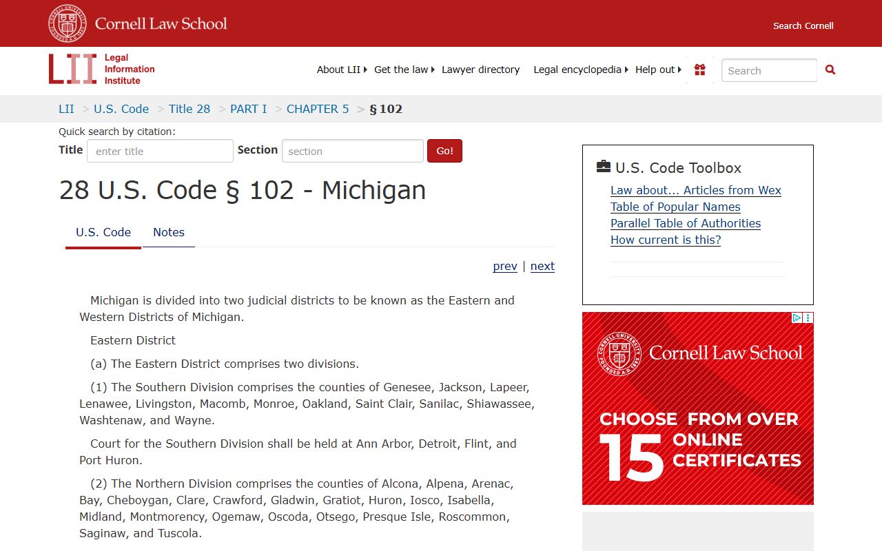Roscommon County probate records federal Michigan judicial districts statute