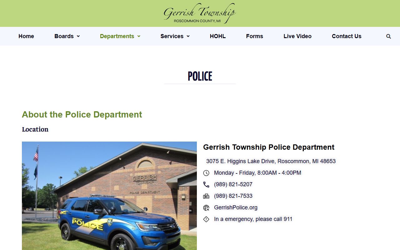Roscommon County warrant search and Gerrish Township Police contact page