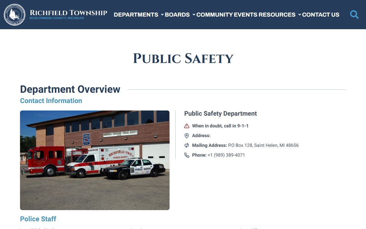 Roscommon County warrant search and Richfield Township Public Safety page